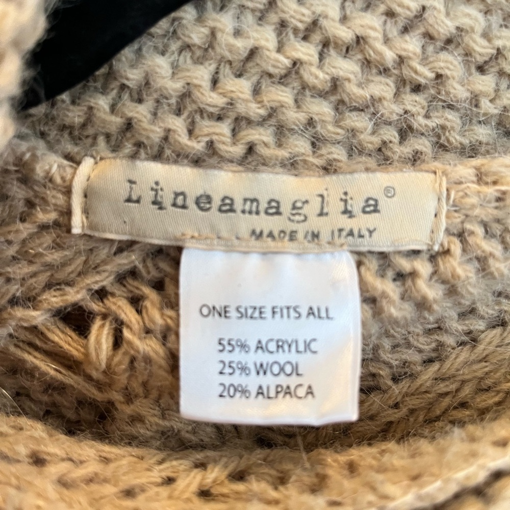 Luxury‎ Neutral Cable Knit Poncho Alpaca Blend Cowl Neck Cozy Spring Layering - Picture 2 of 11